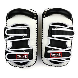 Twins Special Deluxe Curved Leather Kick Pads - White & Black (KPL12) - Muay Thailand