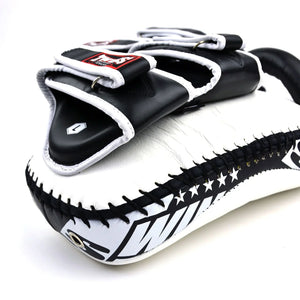 Twins Special Deluxe Curved Leather Kick Pads - White & Black (KPL12) - Muay Thailand